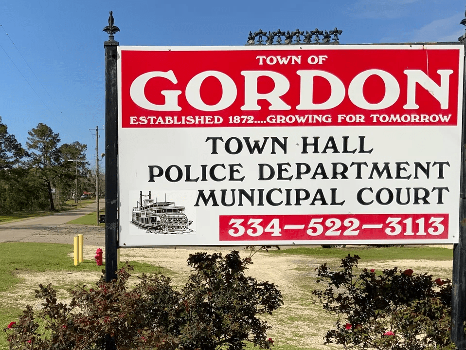 Town Hall sign in Gordon, AL